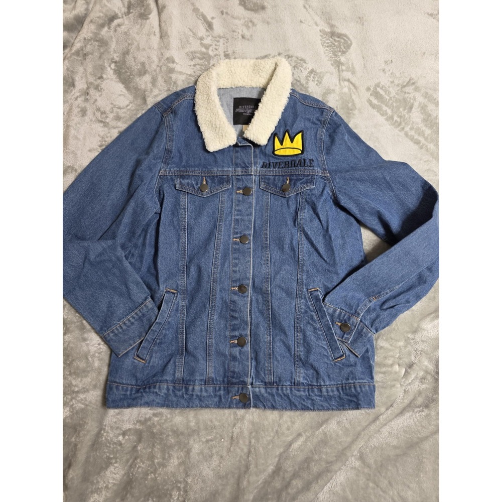 Riverdale Jacket Mens Medium Blue Denim Sherpa Collar Jughead Jones Crown Logo